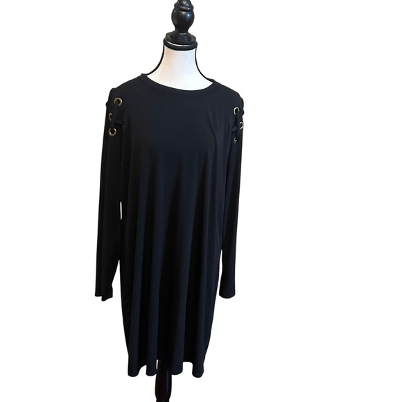 Michael Kors Black Long Sleeve Dress XL Grommet Detail Laced Shoulder Casual - Picture 1 of 7